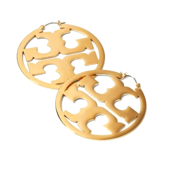Tory Burch Miller Logo Cutout Gold-Tone Hoop Earrings - Picture 1 of 3